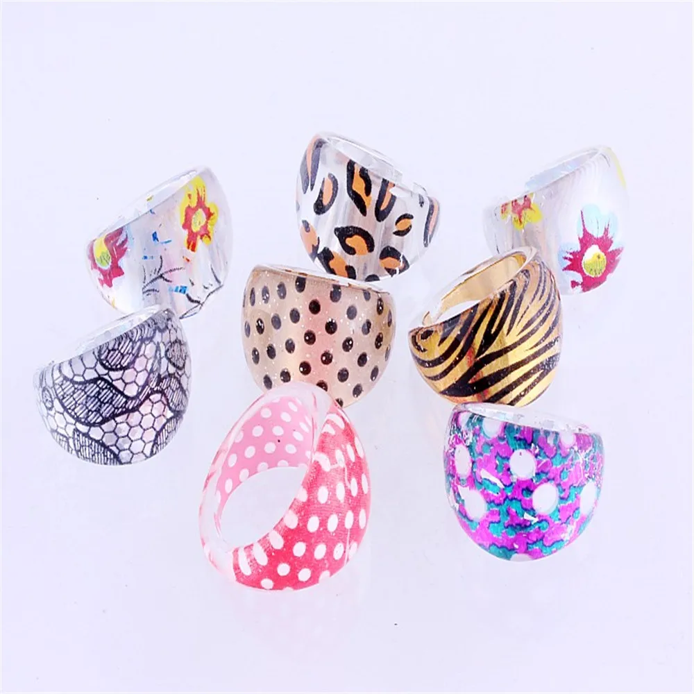 Wholesale Lot 20Pcs Sexy Colorful leopard print Design Lovely Children Rings Resin Lucite Fashion Jewelry cutey girl 13-15MM