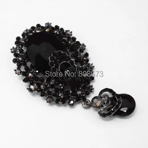 Factory Direct Sale Cheap Price Retro Style Black Crystal Vintage Brooch 3.2 Inch Large Water Drop Shaped Crystal Drop Broach