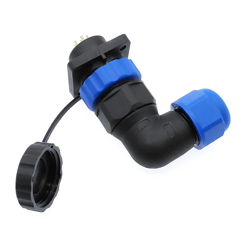 SP20 90 degree elbow waterproof connector 2/3/4/5/6/7/8/9/10/12/14Pin IP68 flange socket angle connectors