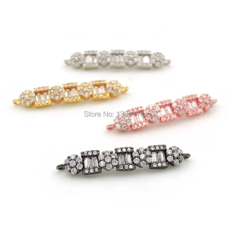 

32*5*3mm Micro Pave Clear CZ Arc Bar Connector With 4 Spacing Hexagons Fit For Women As DIY Bracelets Accessory