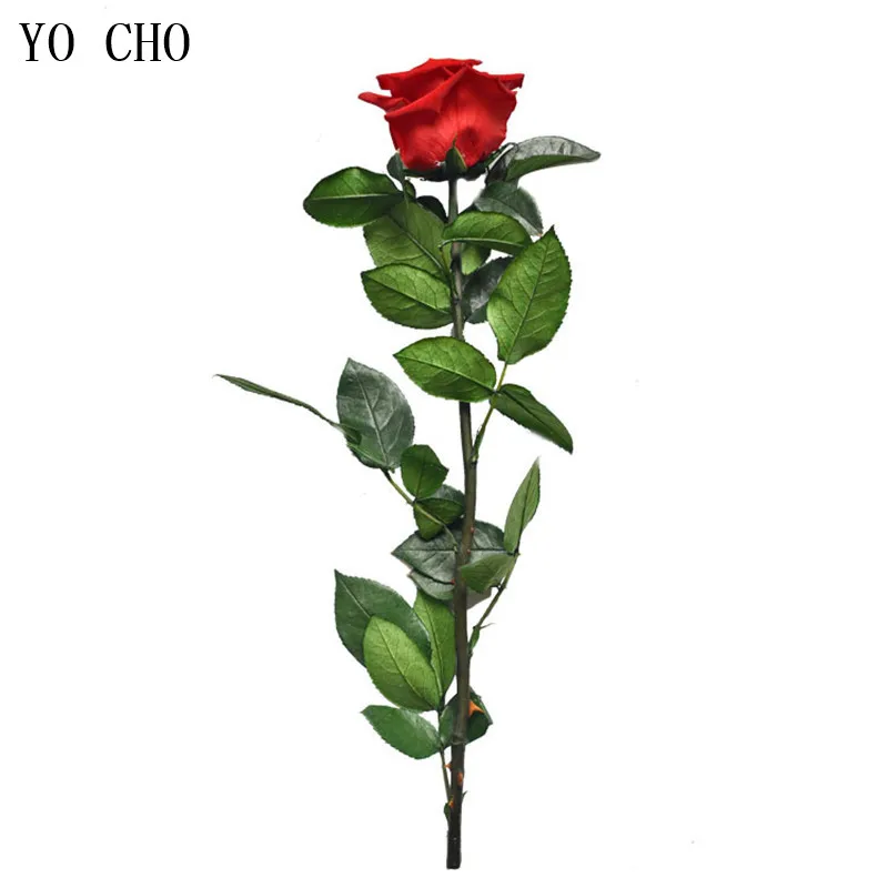 YO CHO 30CM Preserved Flower Branch with Thorns Leaf Eternelle Rose DIY Valentines Day Gift Wedding Wall Decor Artificial Flower