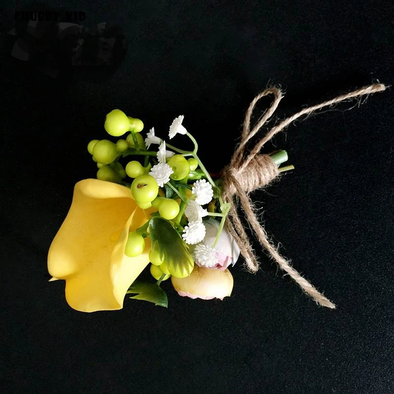 10pcs/lot ! wholesale high simulation artificial yellow Calla Lily groom groomsmen corsages Wedding Flower Brooch Boutonnieres