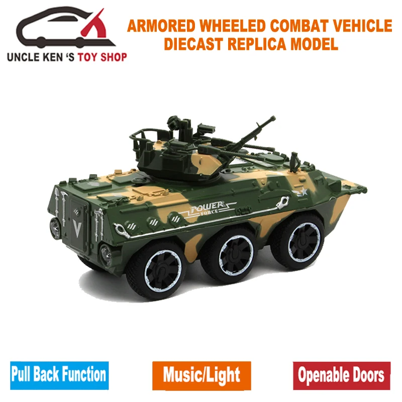 17cm Length Diecast Armored Wheeled Combat Tank Vehicle Model For Boys As Toys Present With Box//Music/Light/Pull Back Function