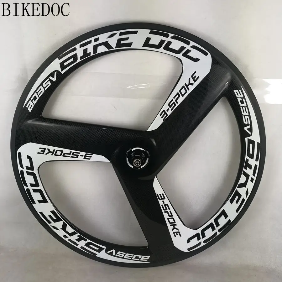 BIKEDOC Whees 700C 3 Spoke Clincher Tubular Tri Spoke Bicycle 3 Wheels 23MM Width