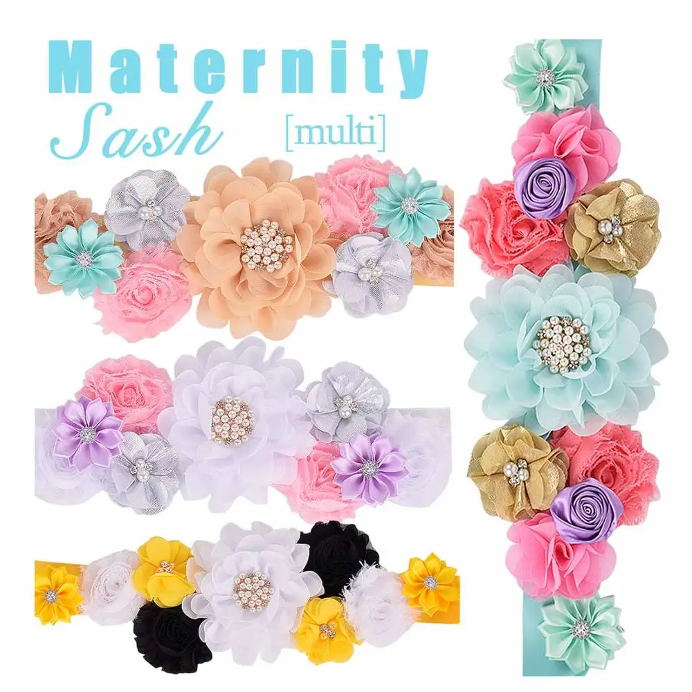 New Fancy Maternity Sash Flower Sash Pregnancy Belly Belt Photo Props Gift Baby Shower Party Flower Girl Belt 4 Colors