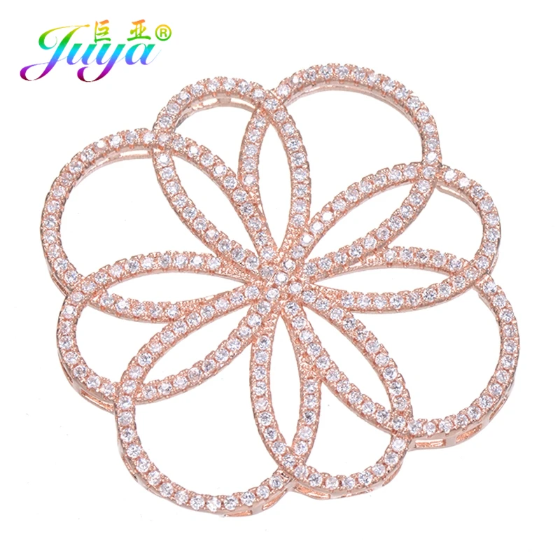 DIY Women Sweater Pearls Necklace Accessories Micro Pave Zircon Floating Flower Decoration Connectors Jewelry Making Supplies