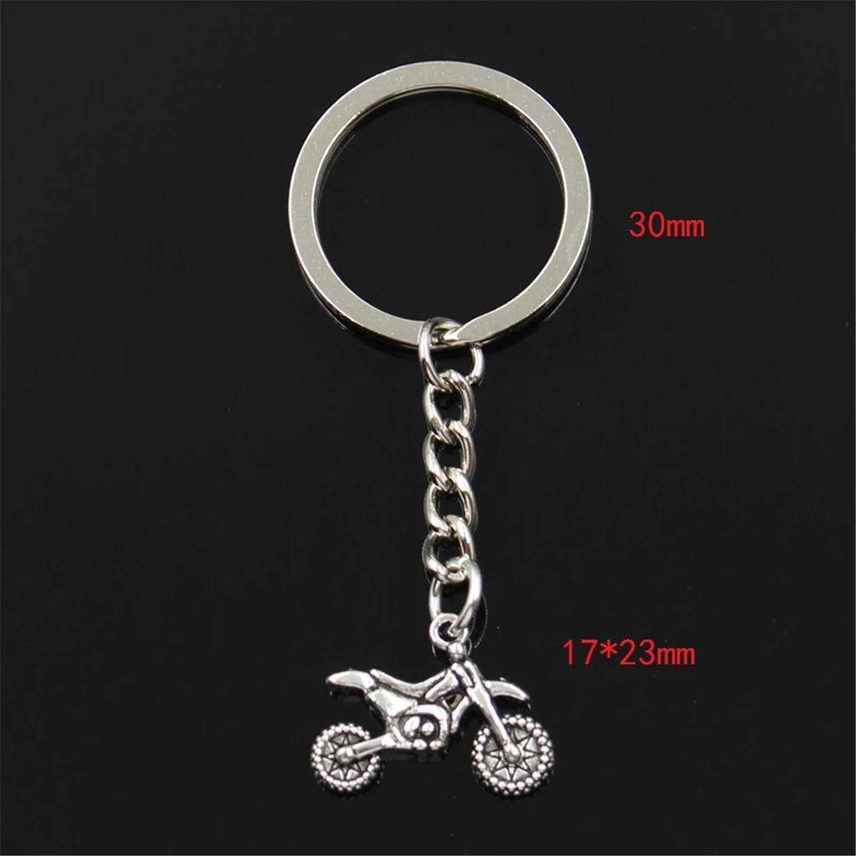 New Fashion Men 30mm Keychain DIY Metal Holder Chain Vintage Motorcycle Motorcross 17x23mm Silver Color Pendant Gift