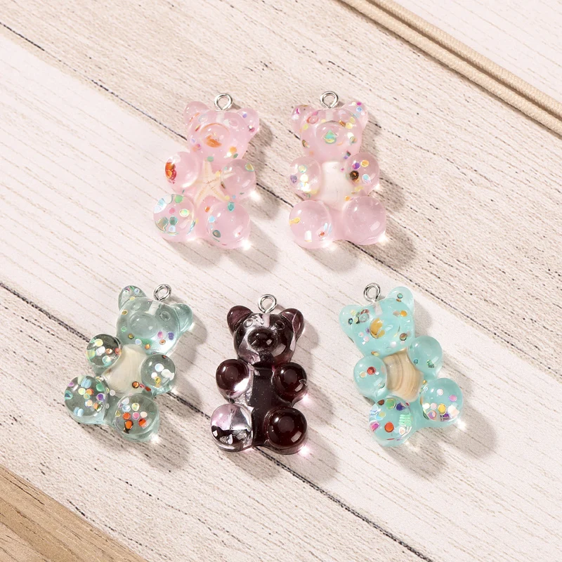 20pcs 20*30mm Bear Charms Flatback Resin Cabochons Glitter charms for Keychain Pendant Necklace DIY making