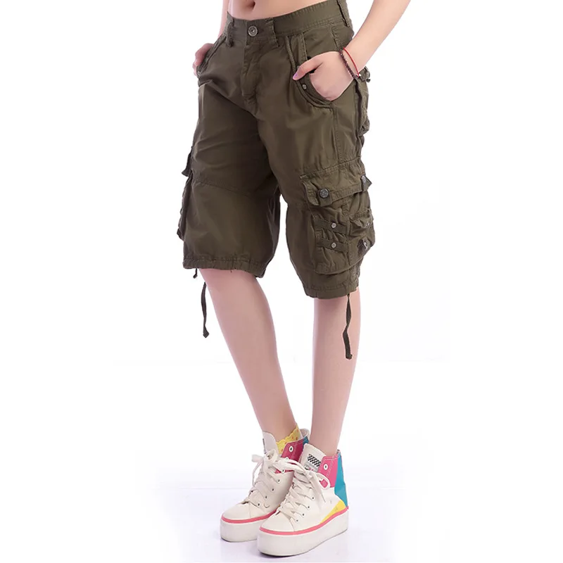 Summer Military Cargo Pants Women Casual multi-pocket Cotton Army Green Casual Trousers Female Big Size 38 Beach Capris