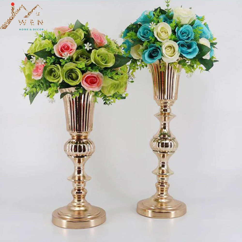 IMUWEN Gold Tabletop Vase Metal Flower Road Lead Wedding Table Centerpiece Flowers Vases For Marriage And Home Decoration 2 Size