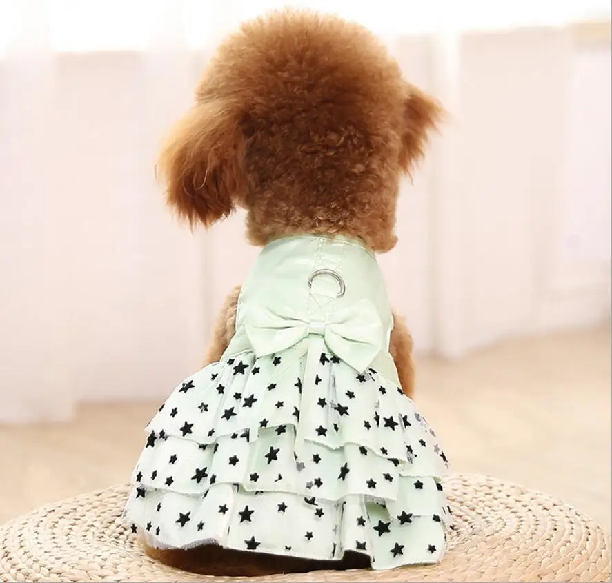 Dog Clothes Summer Pink Green Dog Harness Dress With Bow Tie Puppy Summer Clothes Dog Pet Dress Small Puppy Small Clothes XS-XL