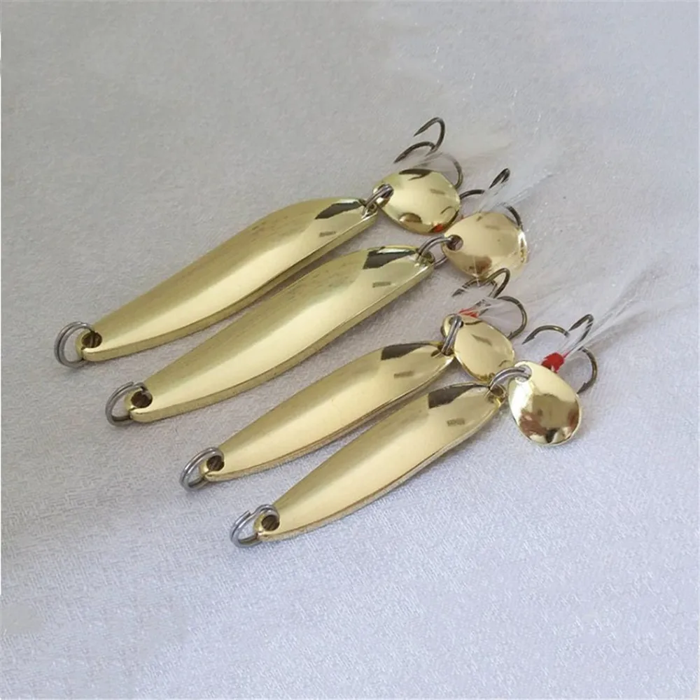 1pcs Metal Gold Sliver Spoon Fishing Lure Sequined Hard Baits Noise Paillette with Feather For Sea Lures Tool Wobbler Spinner