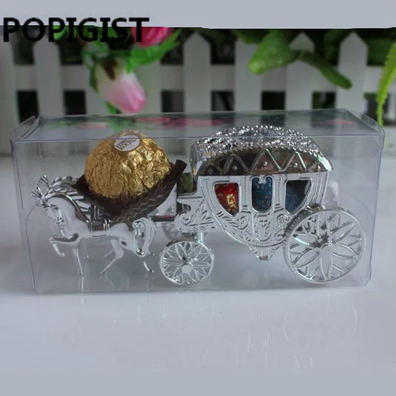 High quality Gold and Silver fairy tale carriage Wedding candy box lembrancinha docasamento party gift box 50pcs