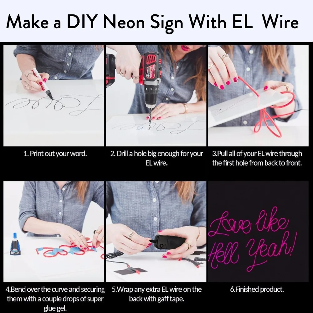 EL Wire 1M Neon Light Dance Glow String Strips Neon LED Light + Controller + Inverter  3V/12V/Sound Activated/USB/Car Cigarette