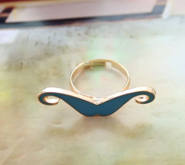 20PCS Fashion Blue Enamel Mustache Finger Rings #23336