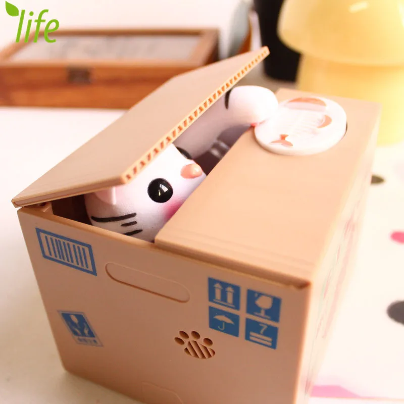 Plastic Cat Money Box Automatic Cartoon Stealing Coins Storage Kitten Piggy Bank Coin Box Robotic Saving Money Birthday Gifts