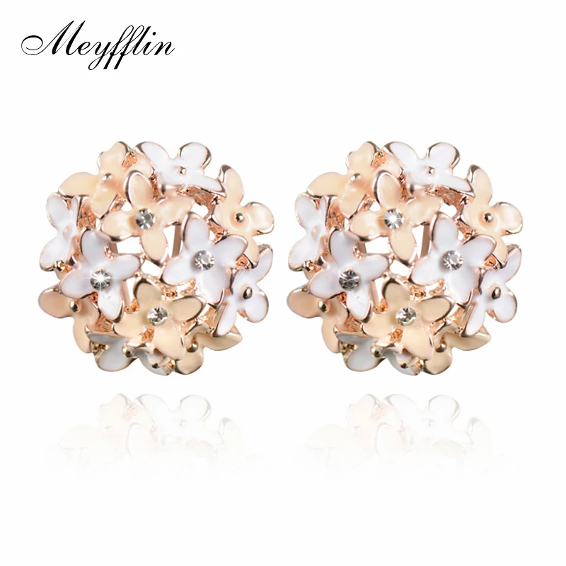 Stud Earrings for Women Female 2022 Boucle d'oreille Crystal Flower Clover Earring Gold Color Bijoux Jewelry Brincos Mujer