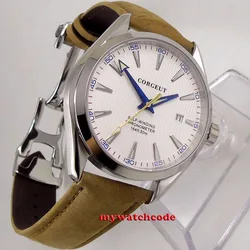 Lucido 41mm Corgeut quadrante bianco ST 1612 NH35A MIYOTA 8215 NSapphire Glass Miyota 8215 orologio automatico da uomo cinturino in pelle