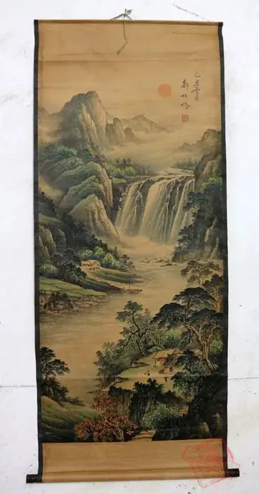 

Rare Old Chinese QingDyansty Scroll painting,Landscape landscape,exquisite designs,Hand-carved,Ancient,free shipping