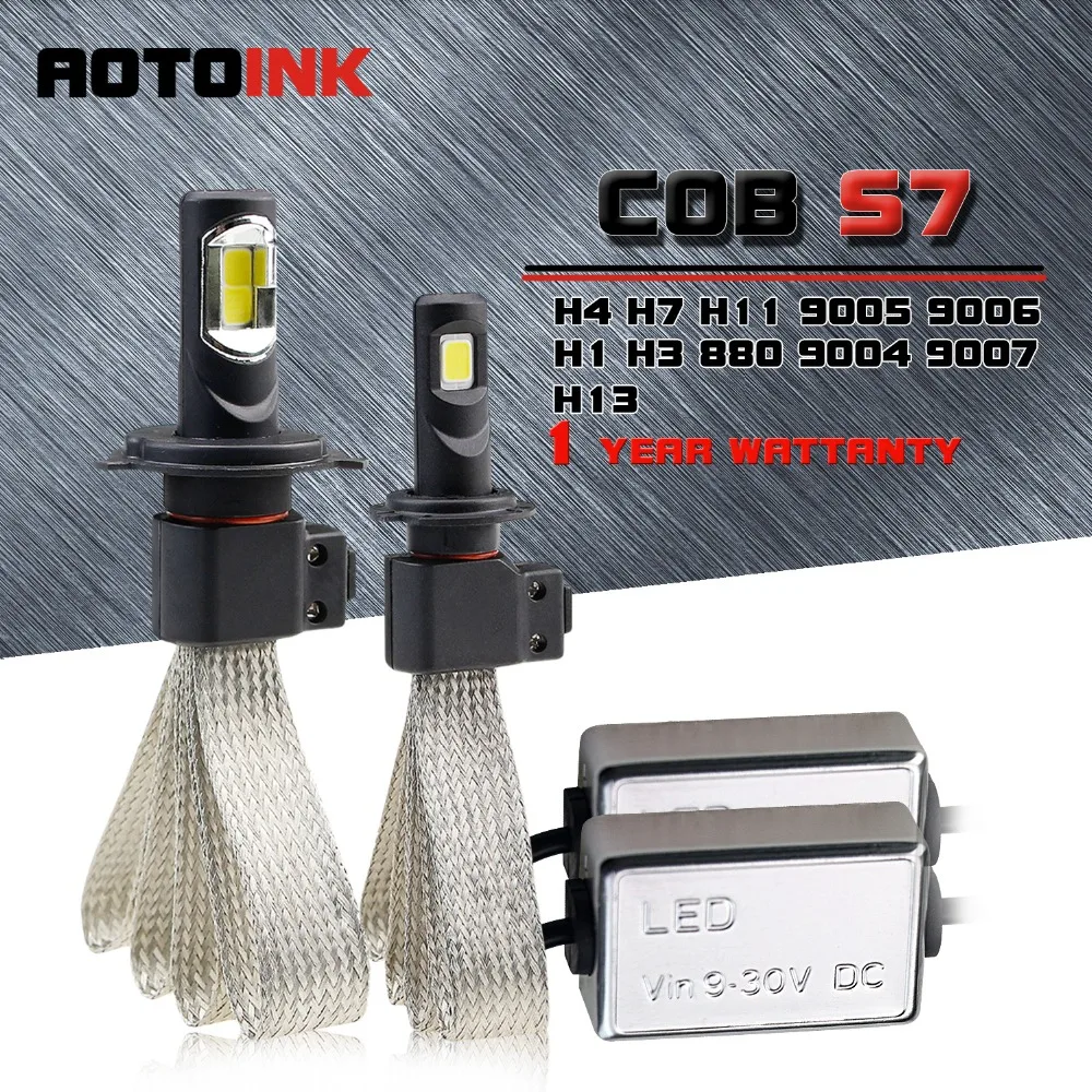 

AOTOINK 2Pcs COB H7 H4 Led H11 H1 H8 H11 Bulb Car Headlights Auto Led Fog Lamp Fanless Aoto Light 6500K 60W 9600LM White 12V