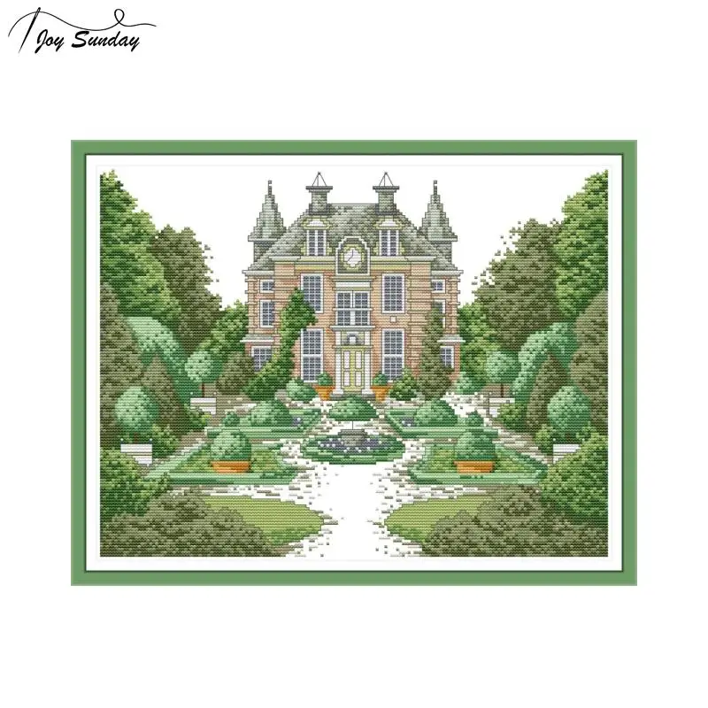 

Joy Sunday Manor 2 Landscape Painting Cross Stitch Aida Fabric 14ct 11ct DMC Embroidery Floss DIY Needlework Printed on Canvas