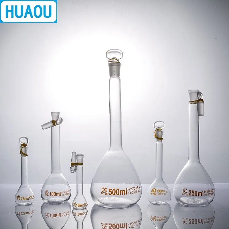 HUAOU 100/200/250mL Volumetric Flask Transparent & Brown Class A with one Graduation Mark Laboratory Chemistry Equipment