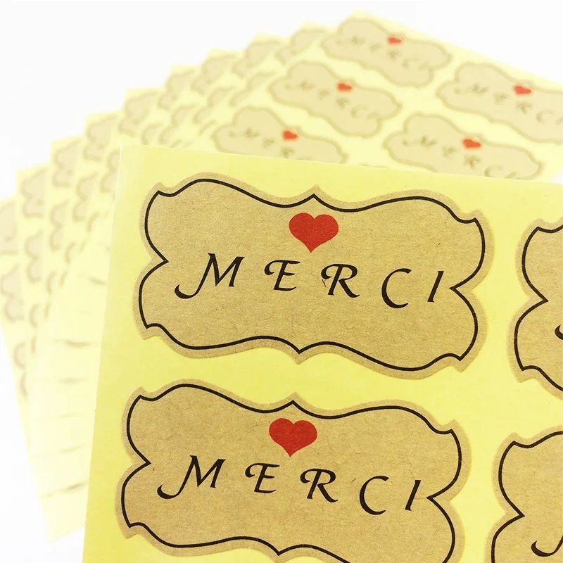 80 Pcs/lot Elegant Big Size DIY Kraft MERCI Seal Sticker Labels DIY Gift Stickers For Wedding Party Scrapbooking Seals Labels