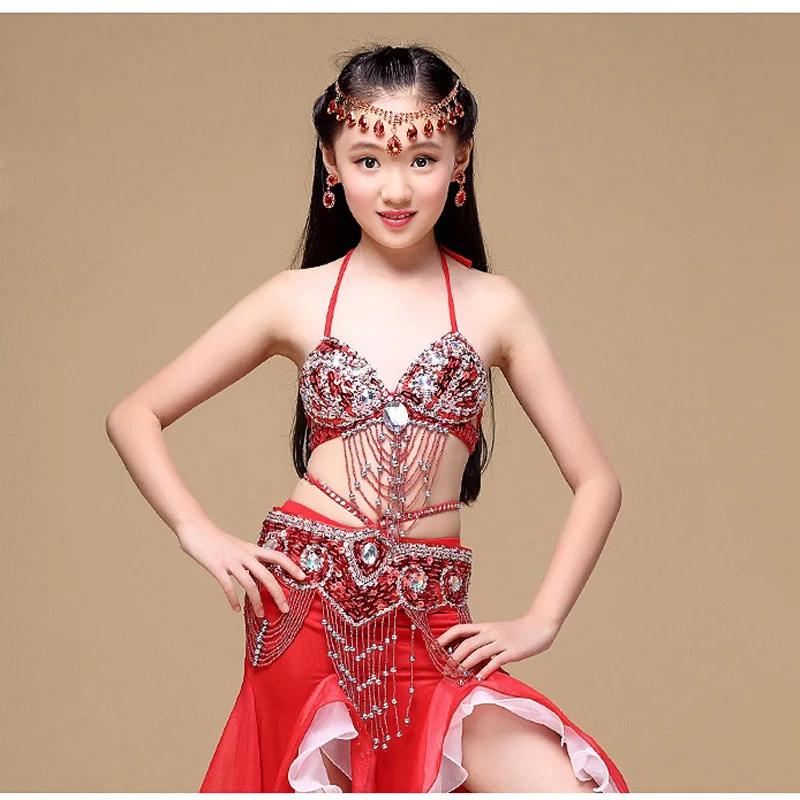 New High Quality Children Belly Dance Costumes 6 Colors Girls Belly Dance Outfit Costume Clothes (Bra+Belt+Dress) 3Pcs/set