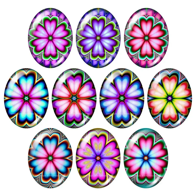 Colorful Beauty Flower patterns 10pcs 13x18mm/18x25mm/30x40mm mixed Oval photo glass cabochon demo flat back Jewelry findings