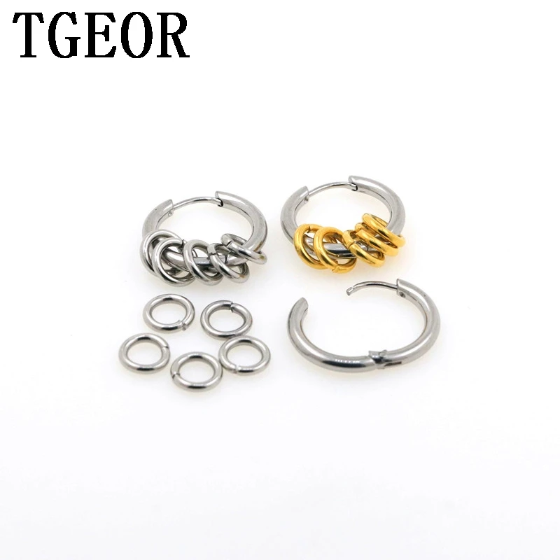 new Hot fashion charm ear claw 30pcs surgical stainless steel dangle 5 o-ring circles hoop Backing Earring Free shipping