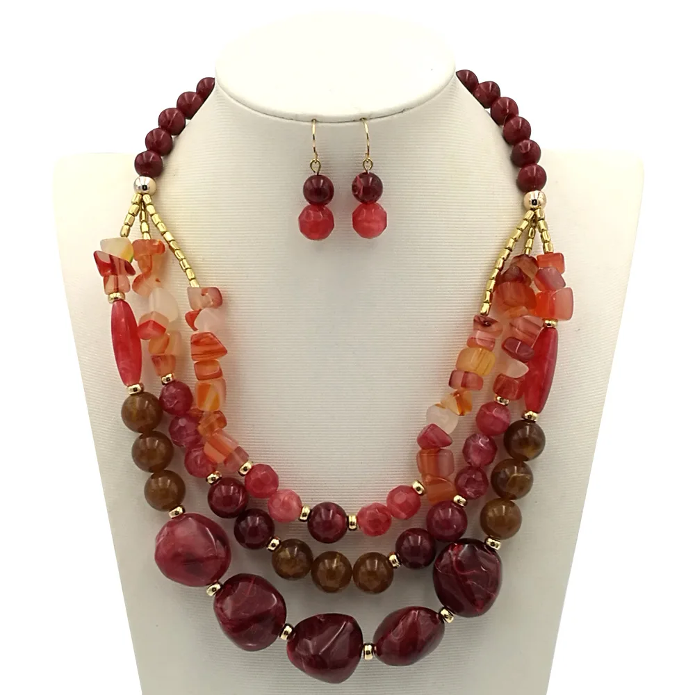 New Luxury Jewelry Multy Layer Necklace Boho Style Handmade Natural Stone  Beads Necklace Statement Knotted Bohemia Necklace Set