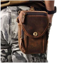 Real Leather Men Design Casual Multifunction Small Messenger Crossbody Bag Fashion Waist Belt Bag Hook Pack 5.5