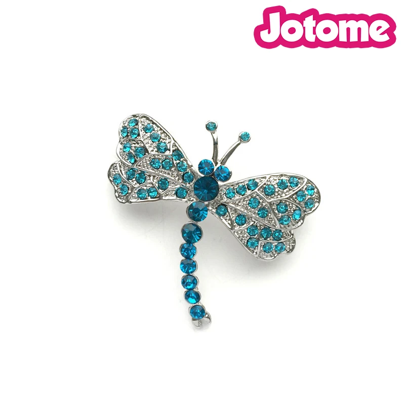 Aqua Blue Dragonfly Crystal Silver Animal Insect Brooch Wedding Accessories Bridal Brooch Bouquet Hair Comb DIY Crafts