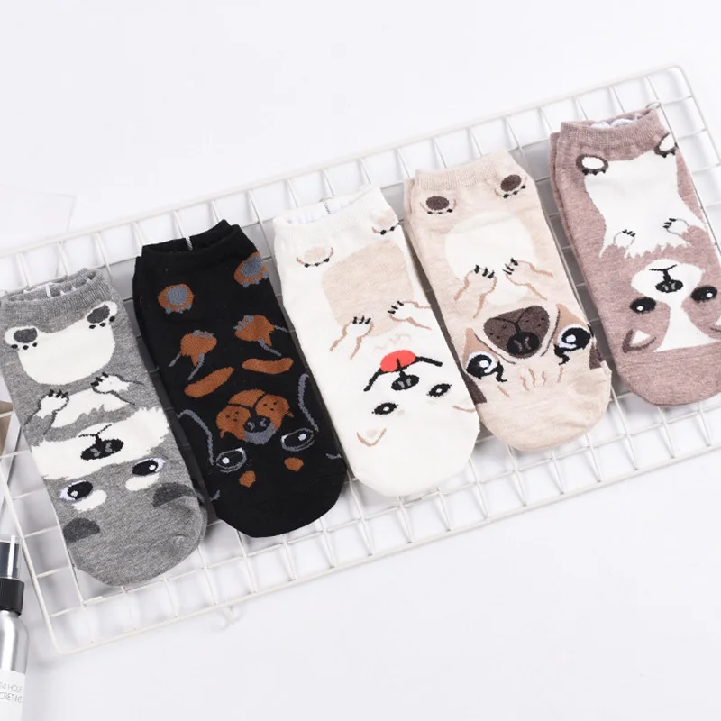 elegant creative cute animal pug women cotton socks lovely dog jacquard female printing tube socks funny husky floor meias soks