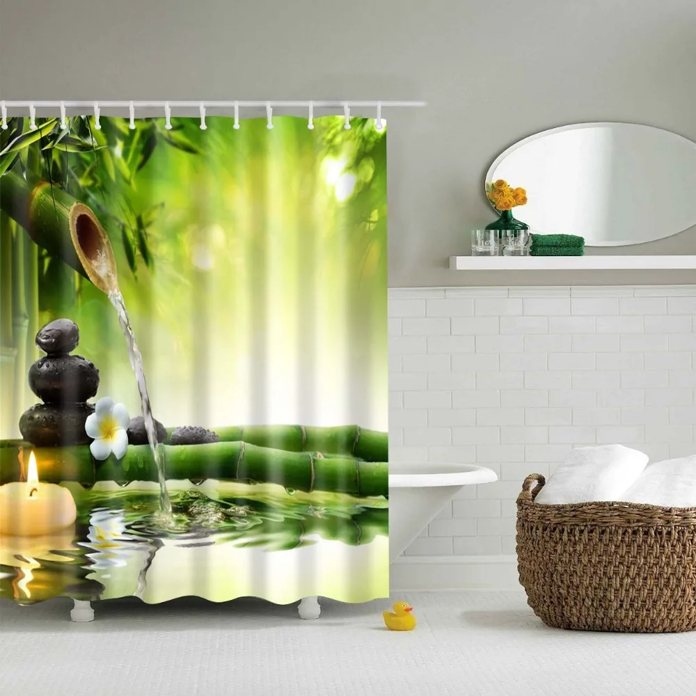 Zen shower curtains bathroom curtain Home Decor Green Yellow Zen Garden Theme Bamboo Waterproof show curtain