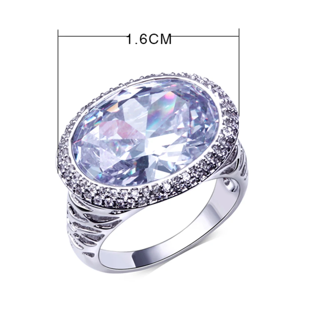 Bright rings Pave big oval stone crystal White/ Gold-color Luxury jewelry high quality female jewellery finger ring