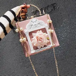 Embossed Flower Women Shoulder Bag Fashion Pearl Chain Female  Pu Leather Messenger Bag Women's Handbag Lady Crossbody Bags A515