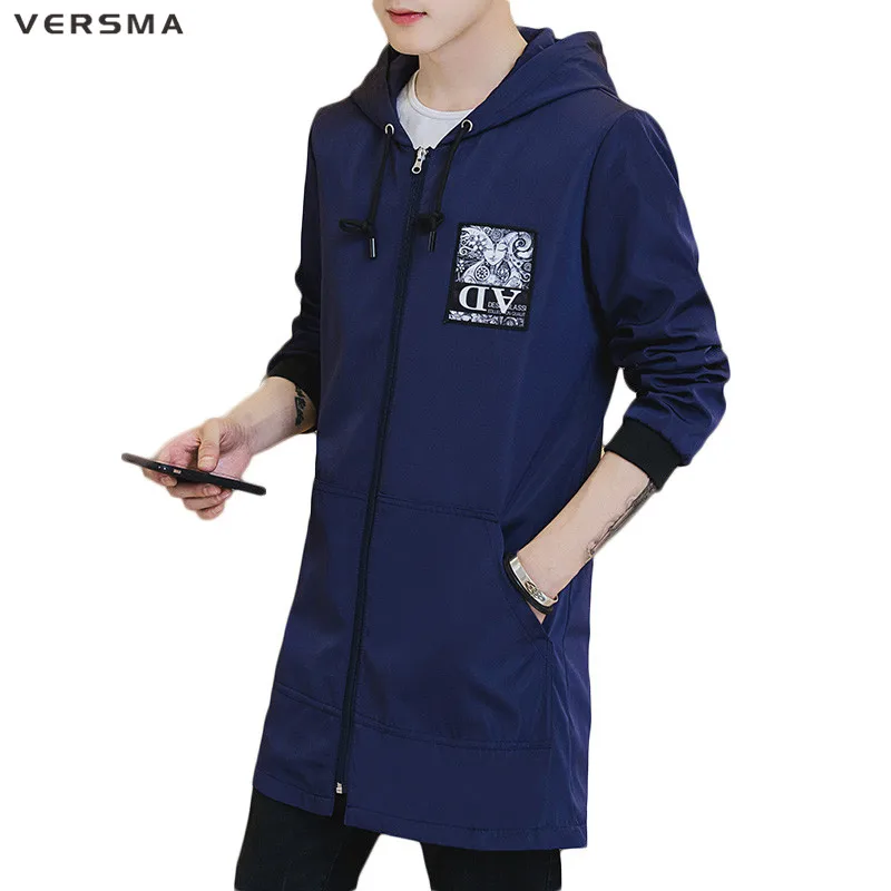 

VERSMA 2017 Autumn Casual Men's Long Trench Coats Jackets Mens Hooded Long Black Green Trench Coat Jacket Men Overcoat Plus Size