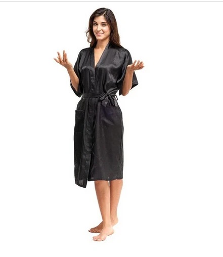 High Quality Black Women Silk Rayon Robe Sexy Long Lingerie Sleepwear Kimono Yukata Nightgown Plus Size S M L XL XXL XXXL A-050