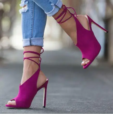 

Sandalias mujer 2019 women shoes high heel cross-tied open toe summer shoes suede ladies sandals gladiator wedding footwear