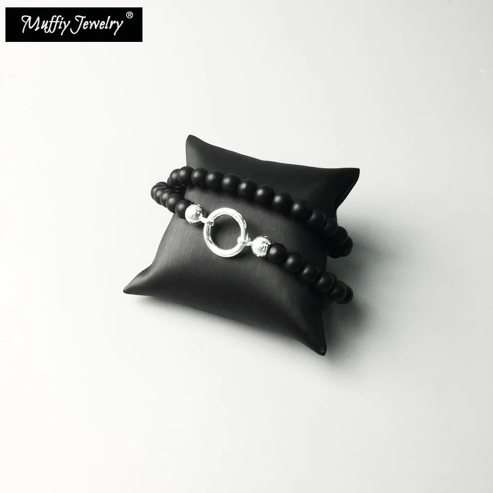 Beads Necklace Obsidian Pendant Carrier,Europe Trendy European Fashion Gift Jewelry in 925 Sterling Silver For Men Women