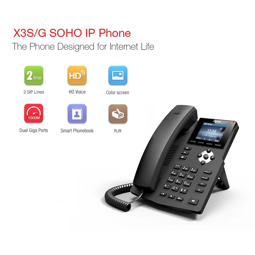 IP Phone 2 SIP Lines HD Voice Enterprise VoIP Telephone with Intelligent LCD Display