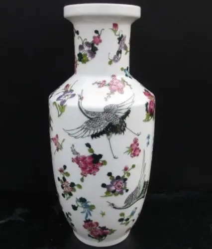 Chinese qing applique luminous. Red-crowned cranes ceramic vase wedding decoration