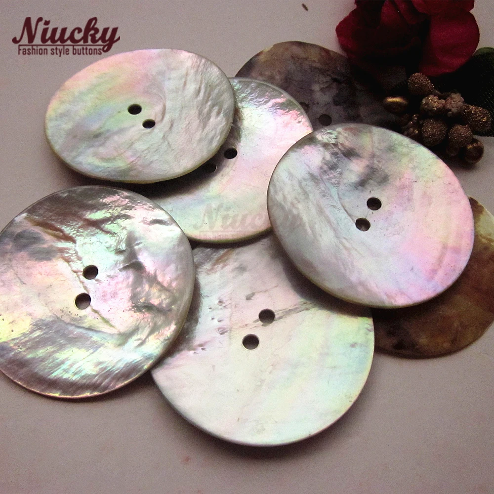 Niucky 38mm 35mm 2 holes Natural Akoya Pearl Large Shell Buttons for Decoration Natural Shell Craft Sewing Material S0101-051#38