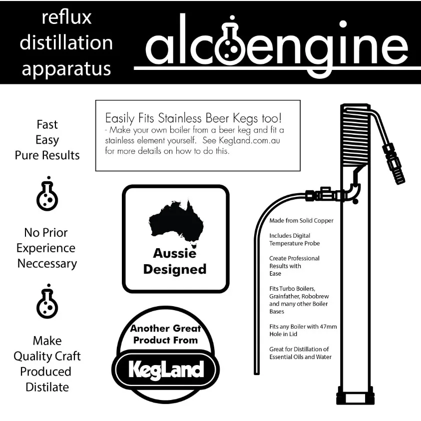 Kegland KEGGOMAX COPPER REFLUX STILL - FOR DISTILLATION OF PURE NEUTRAL SPIRIT   HOMEBREW Without battery