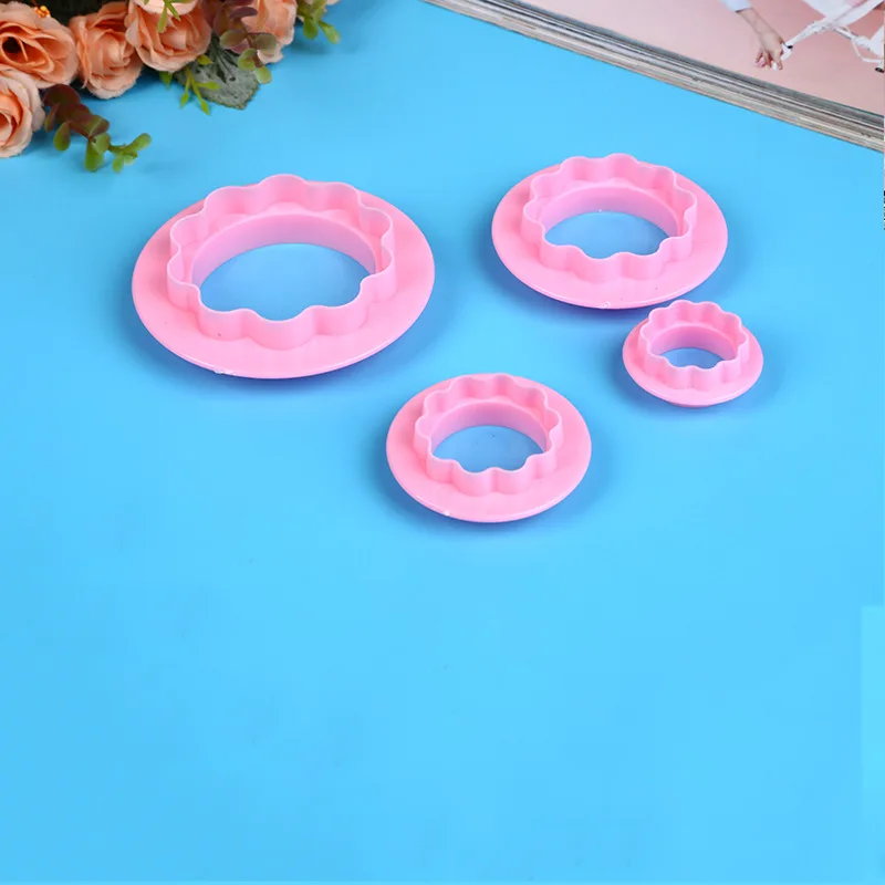 4X Plastic Round & Wavy Edge Double Sided Cookie Cutter Baking Tools for Cakes Molds Kitchen Accessories Decorating Tool