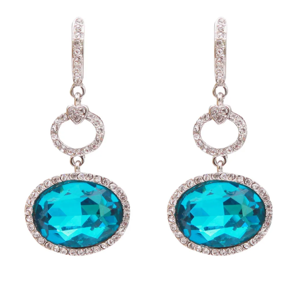 

Blue Austria Crystal Bride Double Circle Hollow Dangle Earrings