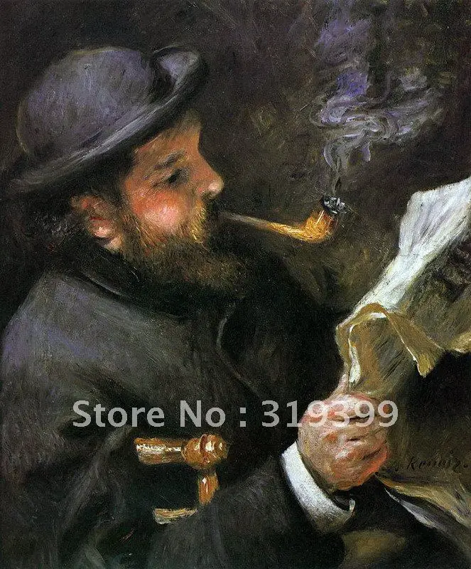 claude monet reading by pierre auguste renoir, oil painting reproduction on linen canvas,Free DHL Shipping,100% handmade