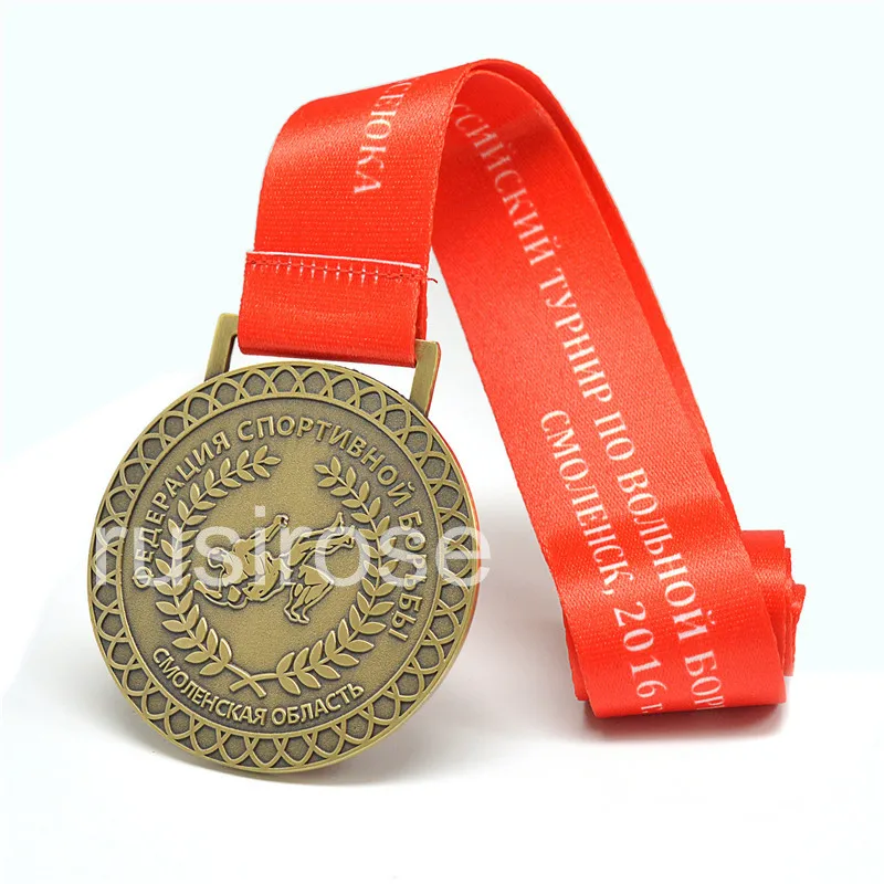 Russian Wrestling medal customization, Russian 3D double sided medal, bronze medal brooch