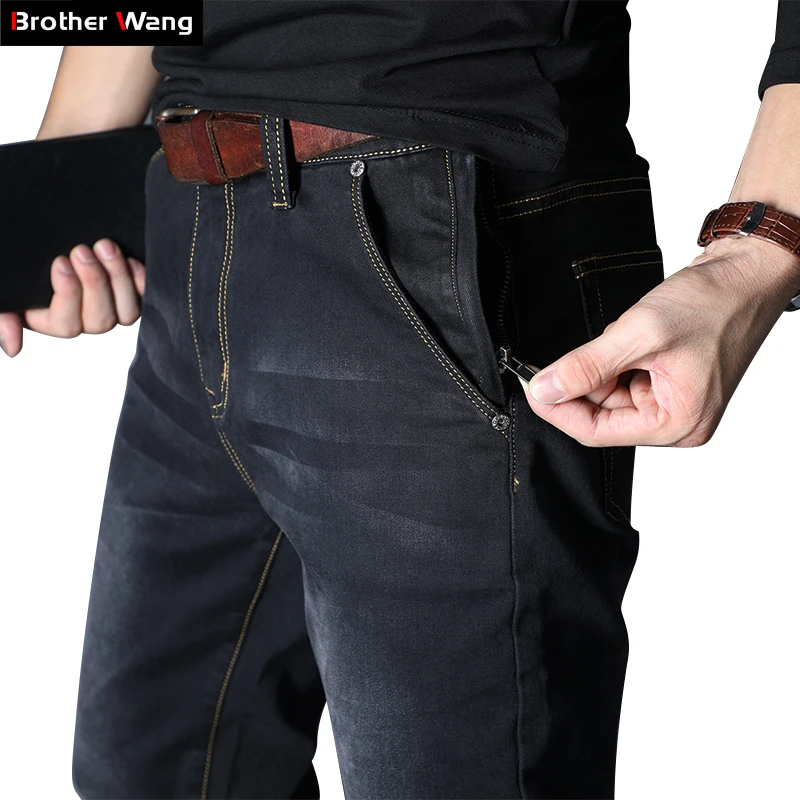 

2023 New Men's Brand Jeans Loose Straight Elastic Anti-theft Zipper Denim Pants Male Big Size 40 42 44 46 48